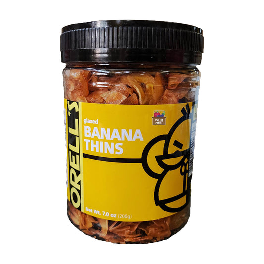 Orell's Original Glazed Banana Thins, Front Jar
