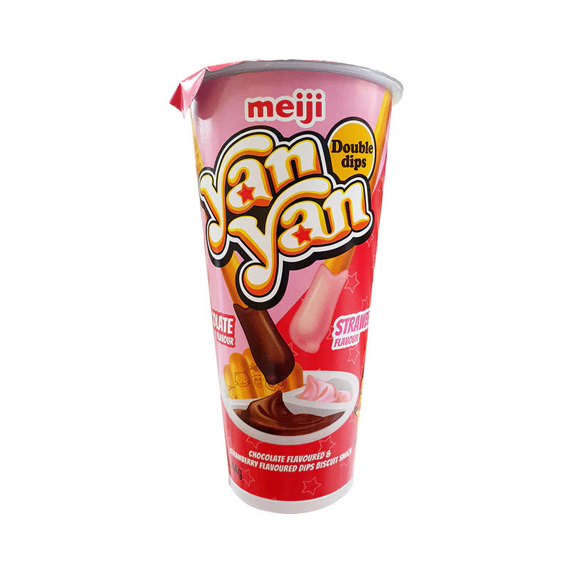 Meiji Yanyan Japanese Dipping Biscuit Sticks (Double Cream - Strawberry & Chocolate Flavor) - 44 grams