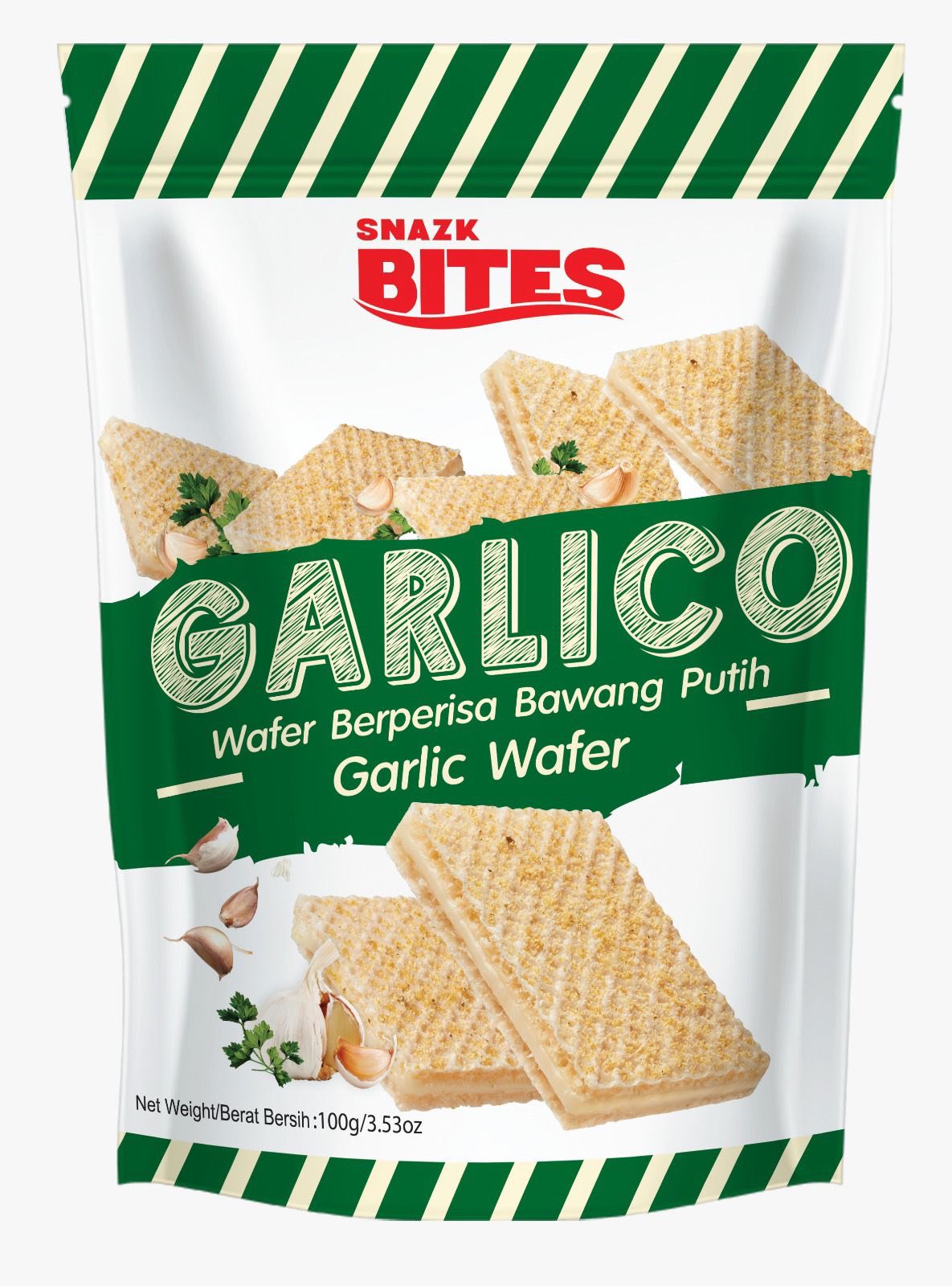 Snazk Bites Savory Garlic Wafers - 100 grams