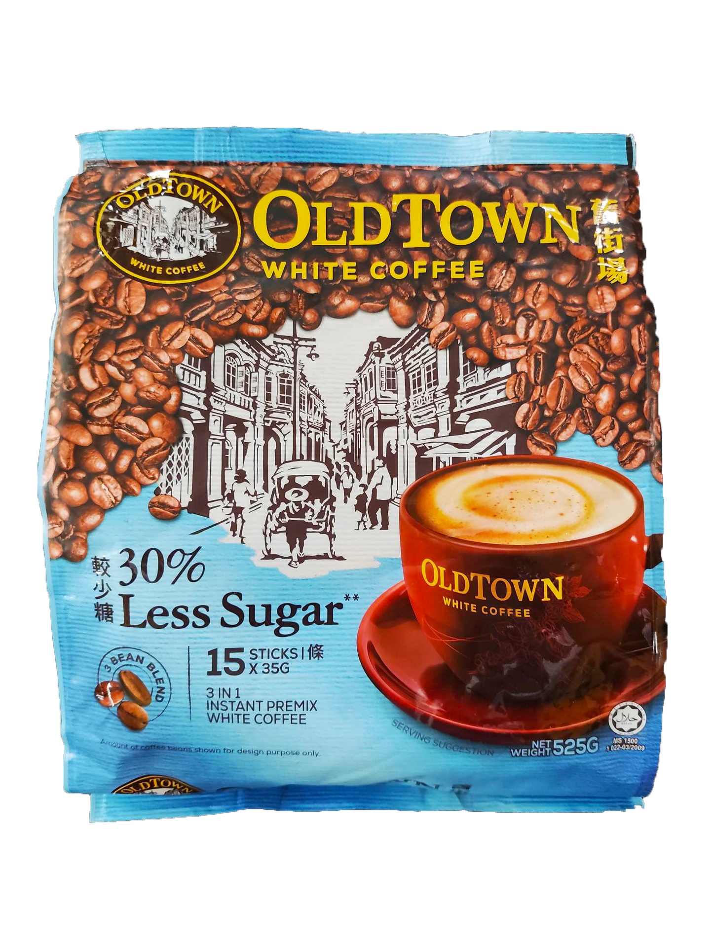 Old Town White Coffee Less Sugar - 525 grams (15 sticks)